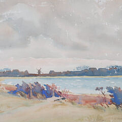 Edgar W. Jenney Watercolor on Paper “View Nantucket Pond and Windmill”