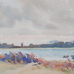 Edgar W. Jenney Watercolor on Paper “View Nantucket Pond and Windmill”