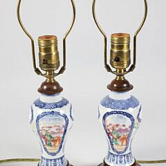 Pair Chinese Export Famille Rose Diminutive Lamps, 18th/19th Century