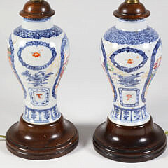 Pair Chinese Export Famille Rose Diminutive Lamps, 18th/19th Century