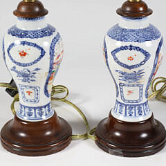 Pair Chinese Export Famille Rose Diminutive Lamps, 18th/19th Century