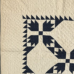 Antique Cobalt Blue on Creme Ground “Flying Geese” Patchwork Quilt, 19th Century