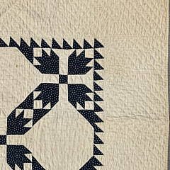 Antique Cobalt Blue on Creme Ground “Flying Geese” Patchwork Quilt, 19th Century