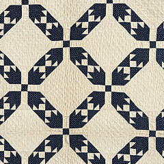 Antique Cobalt Blue on Creme Ground “Flying Geese” Patchwork Quilt, 19th Century