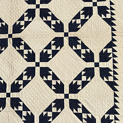 Antique Cobalt Blue on Creme Ground “Flying Geese” Patchwork Quilt, 19th Century