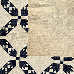 Antique Cobalt Blue on Creme Ground “Flying Geese” Patchwork Quilt, 19th Century