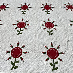 Very Fine Red and Green Floral Applique and Trapunto Quilt, Mid 19th Century