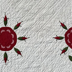 Very Fine Red and Green Floral Applique and Trapunto Quilt, Mid 19th Century
