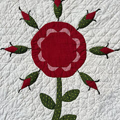 Very Fine Red and Green Floral Applique and Trapunto Quilt, Mid 19th Century