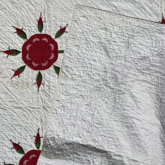 Very Fine Red and Green Floral Applique and Trapunto Quilt, Mid 19th Century