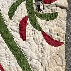 Civil War Era Red and Green Floral Applique Quilt, Mid 19th Century 