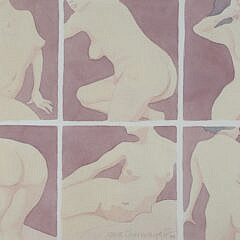Jane Chermayeff Watercolor on Paper “Studies of a Nude”
