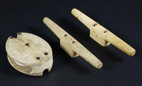 Pair of Whale Cleats Accompanies with Whalebone Block and Antique Ivory Sheave, 19th Century
