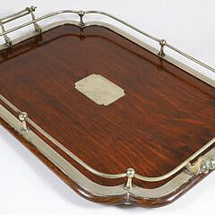 Vintage English Oak and Silver Plated Gallery Serving Tray