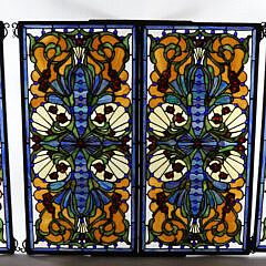 Three Antique Art Nouveau Double Pane Stained Glass Windows
