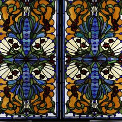 Three Antique Art Nouveau Double Pane Stained Glass Windows