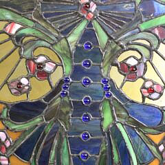 Three Antique Art Nouveau Double Pane Stained Glass Windows