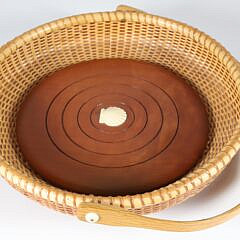 Bill Cluff Woven Shallow Round Swing Handle Nantucket Basket, circa 1997