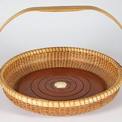 Bill Cluff Woven Shallow Round Swing Handle Nantucket Basket, circa 1997