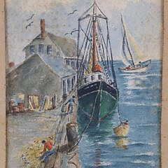 Two Anne Mellin Watercolors on Paper Titled “Happy Family” and “Old South Wharf”