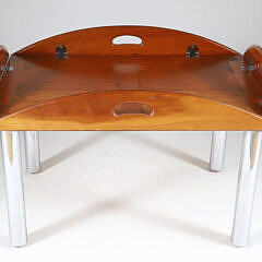 Mid-Century Pine and Nickel or Chrome Butler’s Tray Coffee Table
