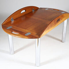 Mid-Century Pine and Nickel or Chrome Butler’s Tray Coffee Table