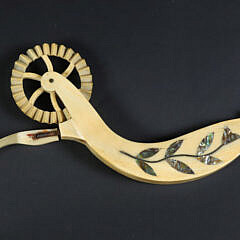 Antique Whale Ivory Abalone Inlaid Pie Crimper, 19th Century
