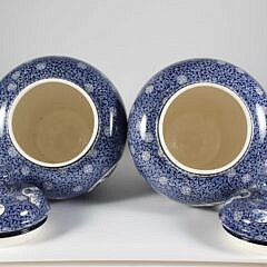 Pair of Antique Flamand Blue and White Transferware Covered Jars