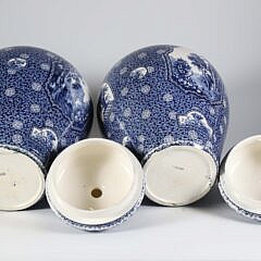 Pair of Antique Flamand Blue and White Transferware Covered Jars