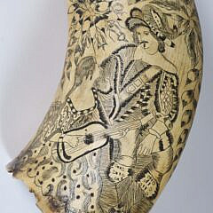 Large Scrimshaw English Steer Horn, 19th Century