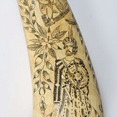 Large Scrimshaw English Steer Horn, 19th Century