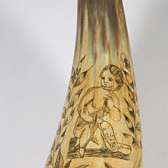 Large Scrimshaw English Steer Horn, 19th Century