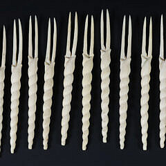 Twelve Carved Bone Twisted Handle Lobster Picks