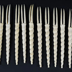 Twelve Carved Bone Twisted Handle Lobster Picks