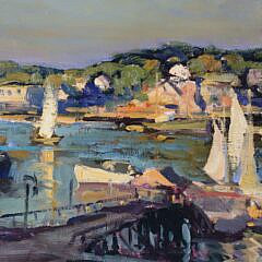 Robert Charles Gruppe Oil on Canvas “Gloucester Harbor at Sunrise”