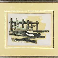 Hal Polin Limited Edition Polychrome Woodblock Print, “Skiffs”
