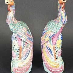 Pair of Chinese Export Style Famille Rose Figural Phoenix Birds, 20th century
