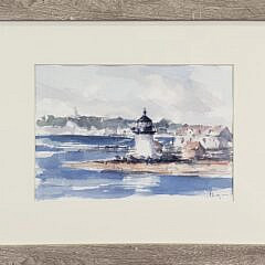 David Lazarus Watercolor on Paper “Brant Point Lighthouse, Nantucket”, Painting