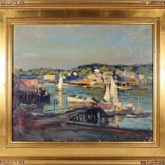 Robert Charles Gruppe Oil on Canvas "Gloucester Harbor at Sunrise"