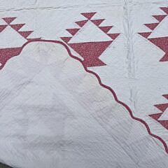 Vintage Rouge Calico Patchwork Basket Quilt, circa 1930s