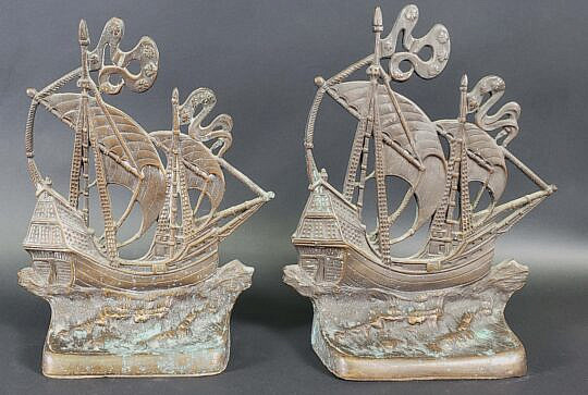 4182-955 Bronze Galleon Bookends A