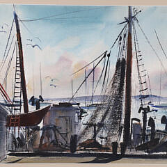 Charles Robert Perrin Watercolor on Paper, “Awaiting Tide”