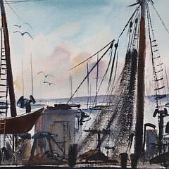 Charles Robert Perrin Watercolor on Paper, “Awaiting Tide”