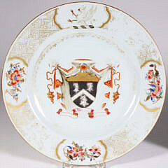 Pair of Chinese Export Armorial Soup Plates “Arms of Robertston & Hamilton”, 18th Century