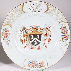 Pair of Chinese Export Armorial Soup Plates “Arms of Robertston & Hamilton”, 18th Century