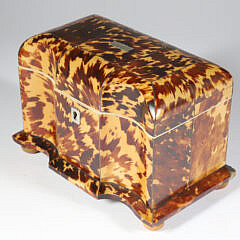 British Regency Antique Tortoiseshell Serpentine Front Double Compartment Tea Caddy, circa 1820