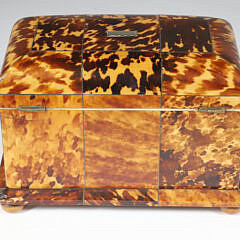 British Regency Antique Tortoiseshell Serpentine Front Double Compartment Tea Caddy, circa 1820