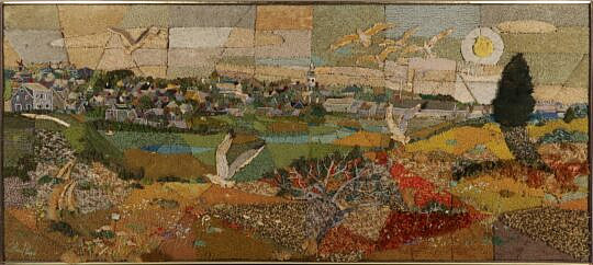 C. Robert Perrin (1915-1999) Large Textile View "Town Of Nantucket From Monomoy", circa 1960-1970