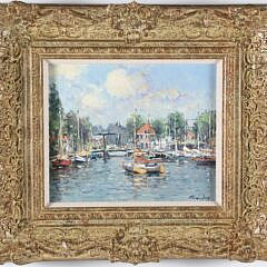 Nicolaas Van Der Plas Oil On Board "Haven Van Medimblik Harbor Scene"