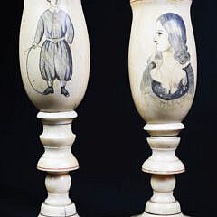 Pair of Scrimshaw Whale Ivory Pedestal Cups, 19th Century